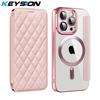 KEYSION Custodia Portafoglio a Libro in Pelle Placcata per iPhone 11 12 13 Pro Max Slot per Carte Ricarica Wireless Magnetica Cover Posteriore del Telefono