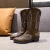 Mote Naglebesatte Western Cowboy Støvler Støvler for Kvinner Høstmote Glidelås Broderte Spisse Sko Chunky Hæl Midt på Leggen Ridestøvler