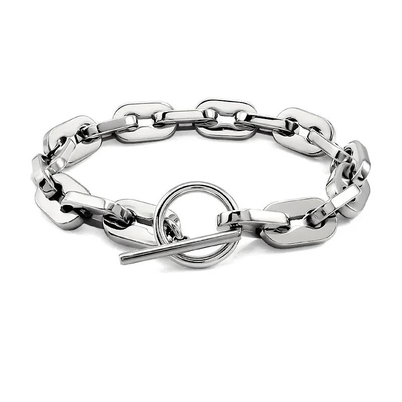 Unisex Punk 316L Stainless Steel Chain Link Bracelets For Women Men T Toggle Round Circle Lock Clasp Exquisite Bangle Bracelets