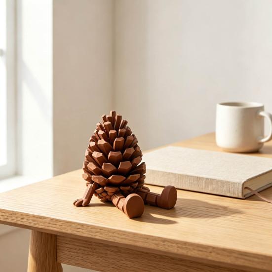 Handheld Flexible Hinge Figurine 3D Printed Pinecone & Leaf with Posable Jointed Legs, Decoration Articulated Desktop Decor, Forest-Themed Shelf