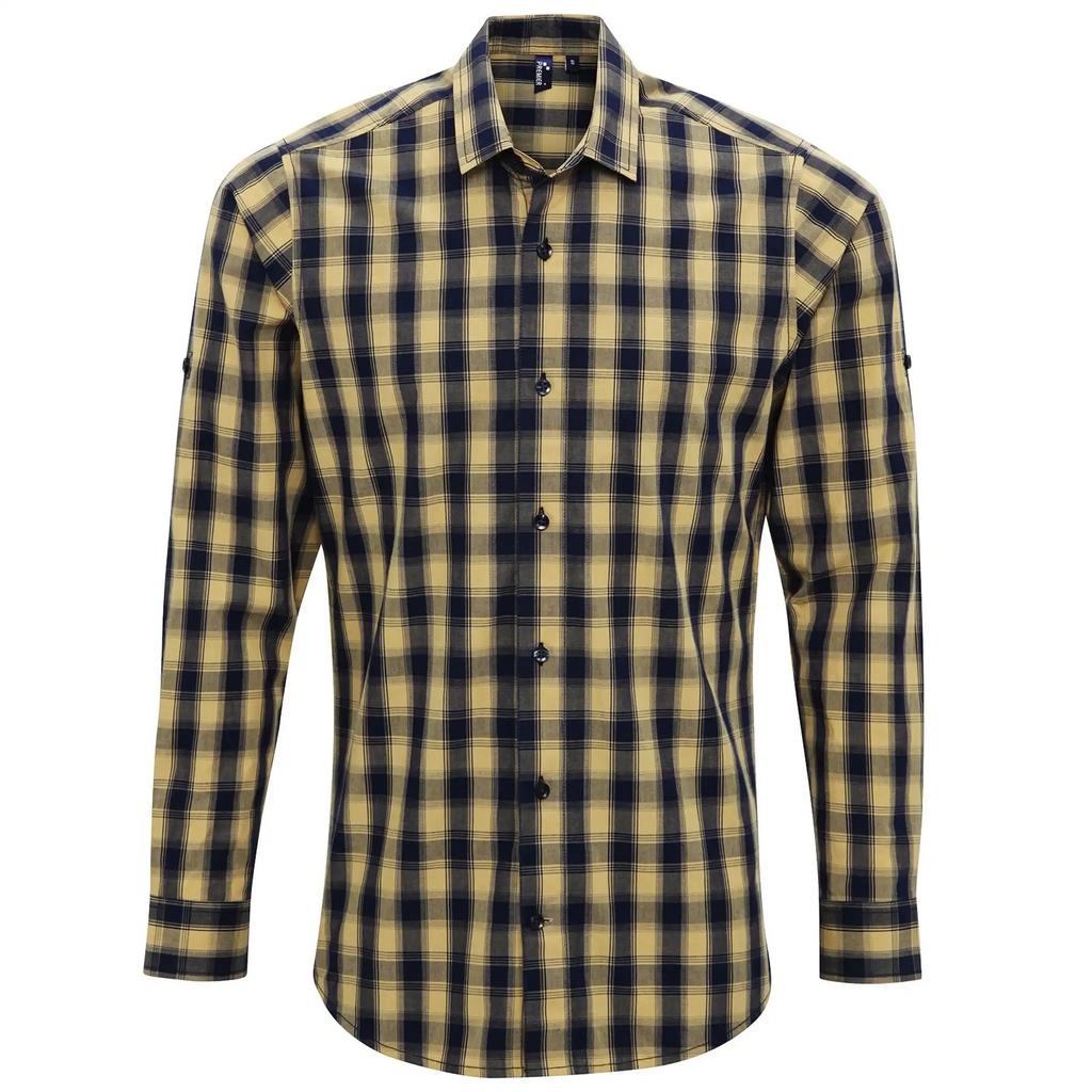 Premier Mens Mulligan Checked Cotton Long-Sleeved Shirt