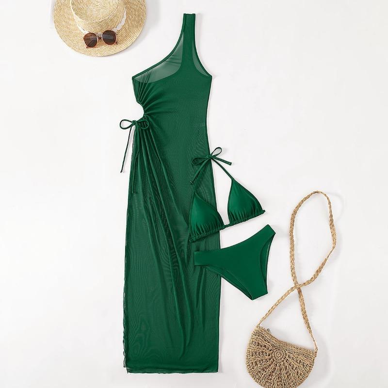 Women's Brown Sheer Mesh Beach Cover Up Dress Side Slit Halter Swimwear Cover Up