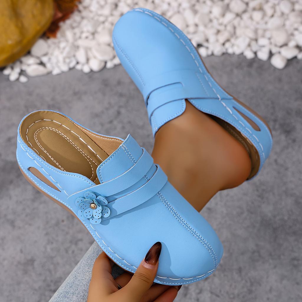 Chaussures d'été pour femme à talon haut, compensées, pour la plage, le camping, couleur unie, décoration florale tendance