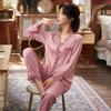 Ice Silk Pajamas Women's Spring and Autumn Summer Thin Long-sleeved Two-piece Suit Autumn and Winter Silk Sexy Loungewear Can Be Worn Outside