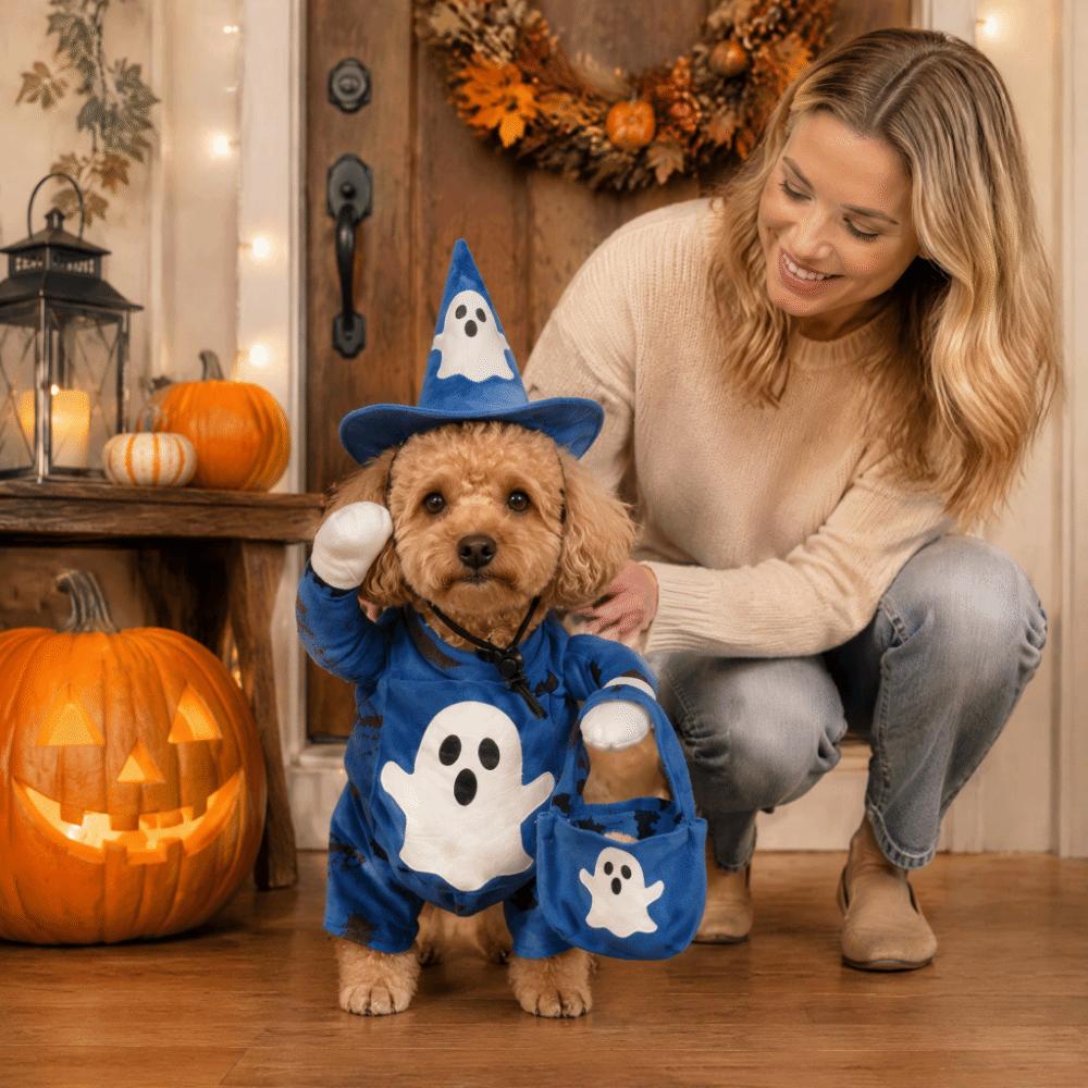Adjustable Halloween Pet Ghost Costume Glow-in-the-Dark Full Body Jumpsuit Photography