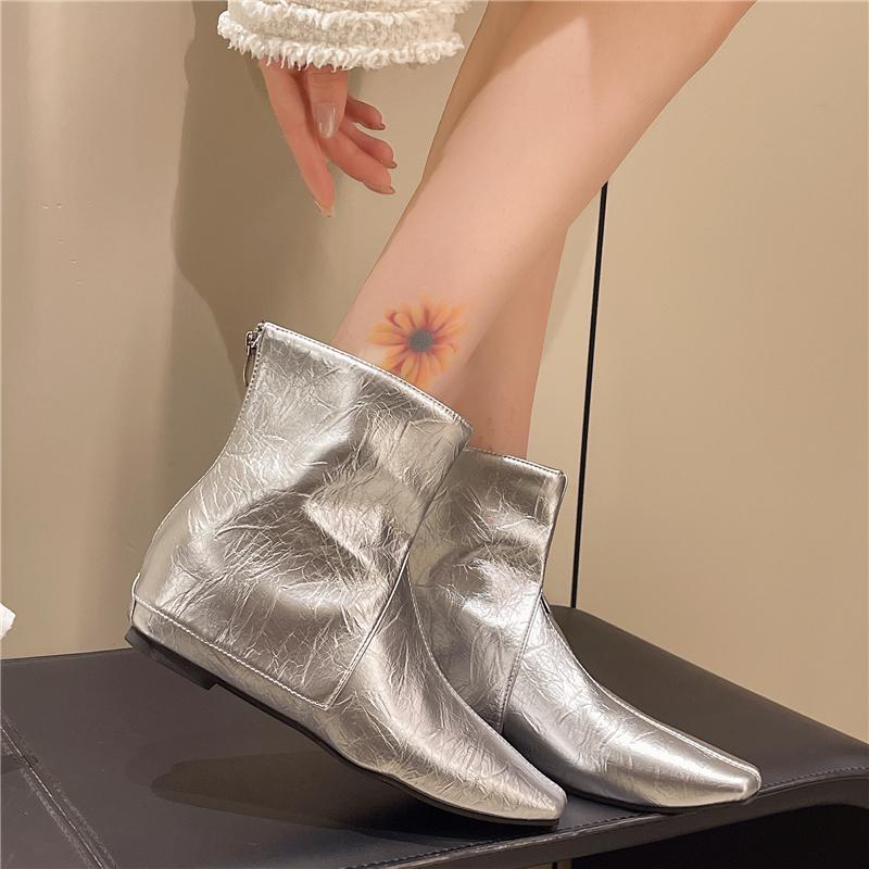Fashion Temperament Flat Single Boots Autumn New Pointed Toe Rear Zipper Anti-Slip Wear-Resistant Sleeve Boots