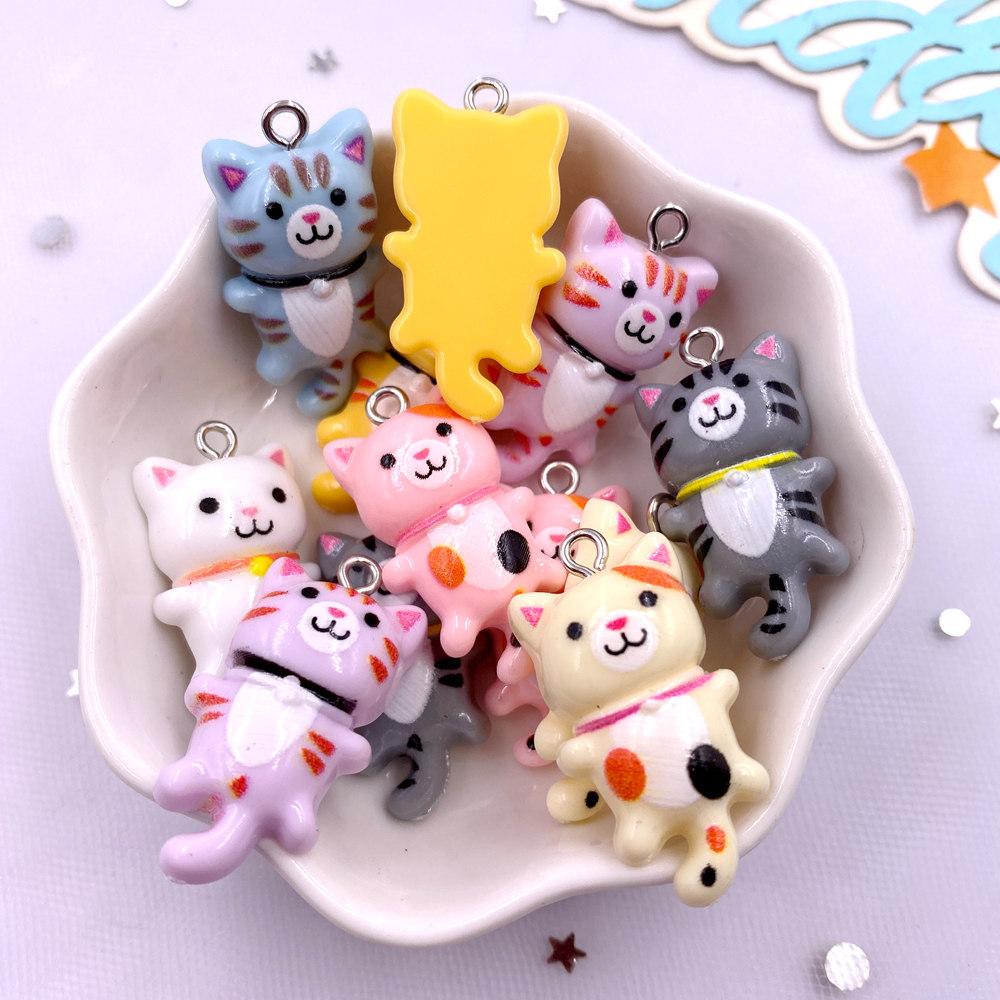 10pcs Mix Resin Paintings Cartoon Kawaii Little Cats Flat Back Stone Figurines Scrapbooks DIY Crafts Charm Pendant Jewelry Decor
