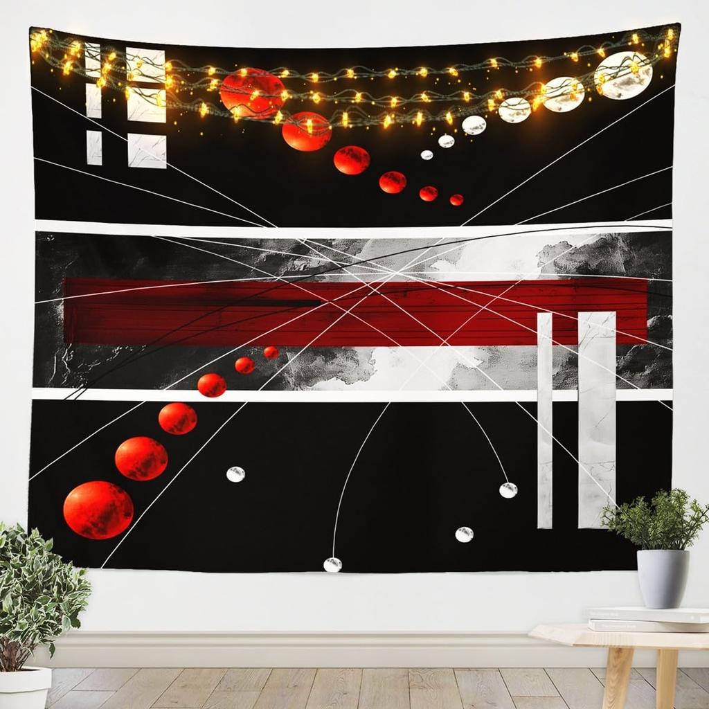 Purple Black White Tapestry Size Kids Abstract Geometric Wall Art for Boys Girls Teens Modern Minimalist Wall Hanging Blanket