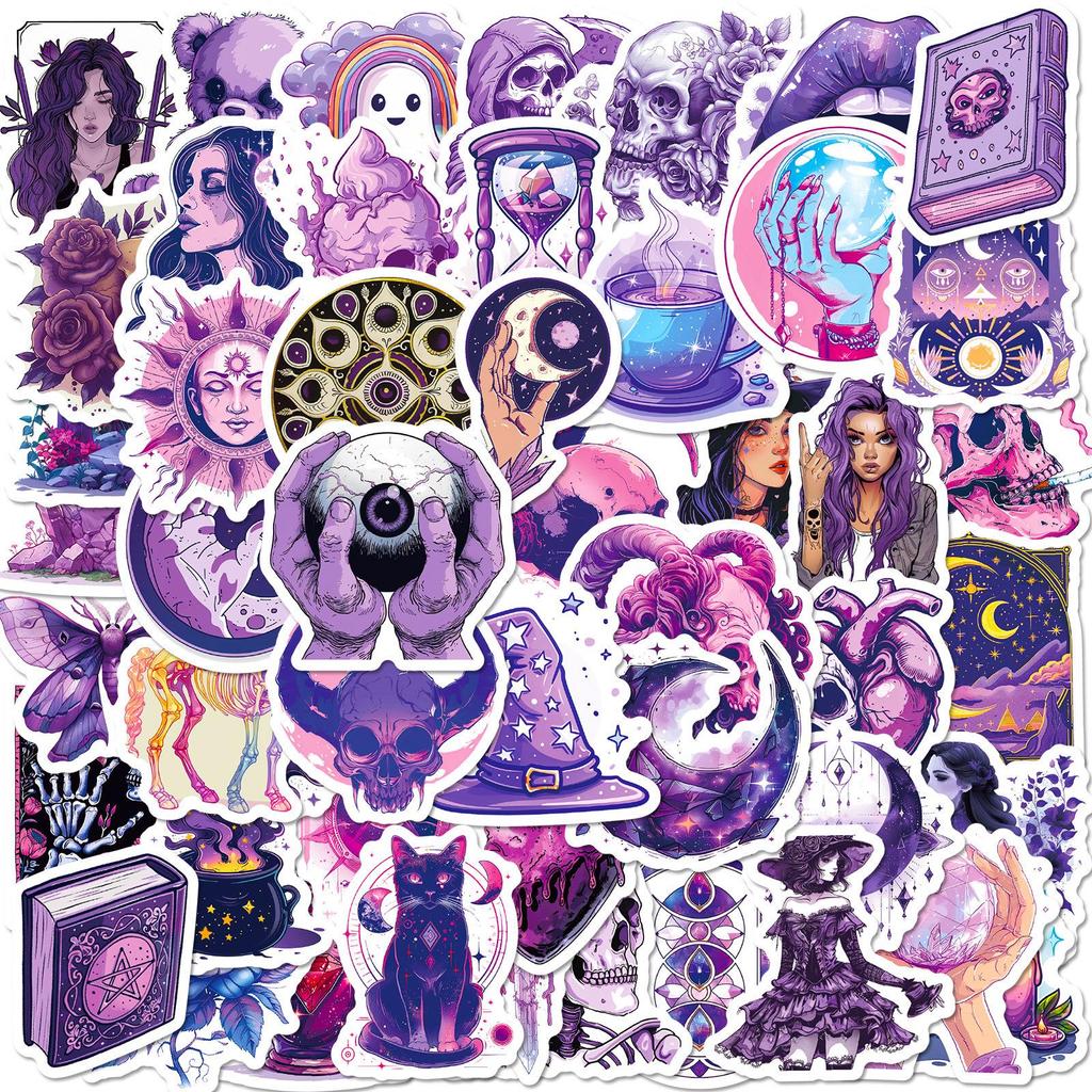 100 Purple Gothic Graffiti Stickers for Suitcases, Pens, Guitars, Notebooks – Waterproof, Durable, and Versatile