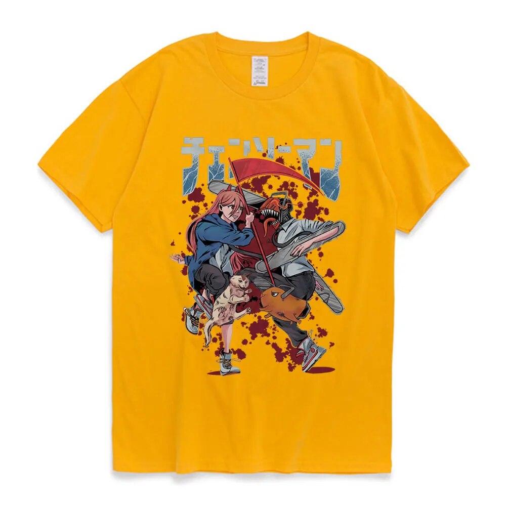 

Футболка унисекс с японским аниме «Бензопила» Unisexga Makima Power Denji Pochita Футболки с графическим принтом Унисекс Большие уличные футболки XL