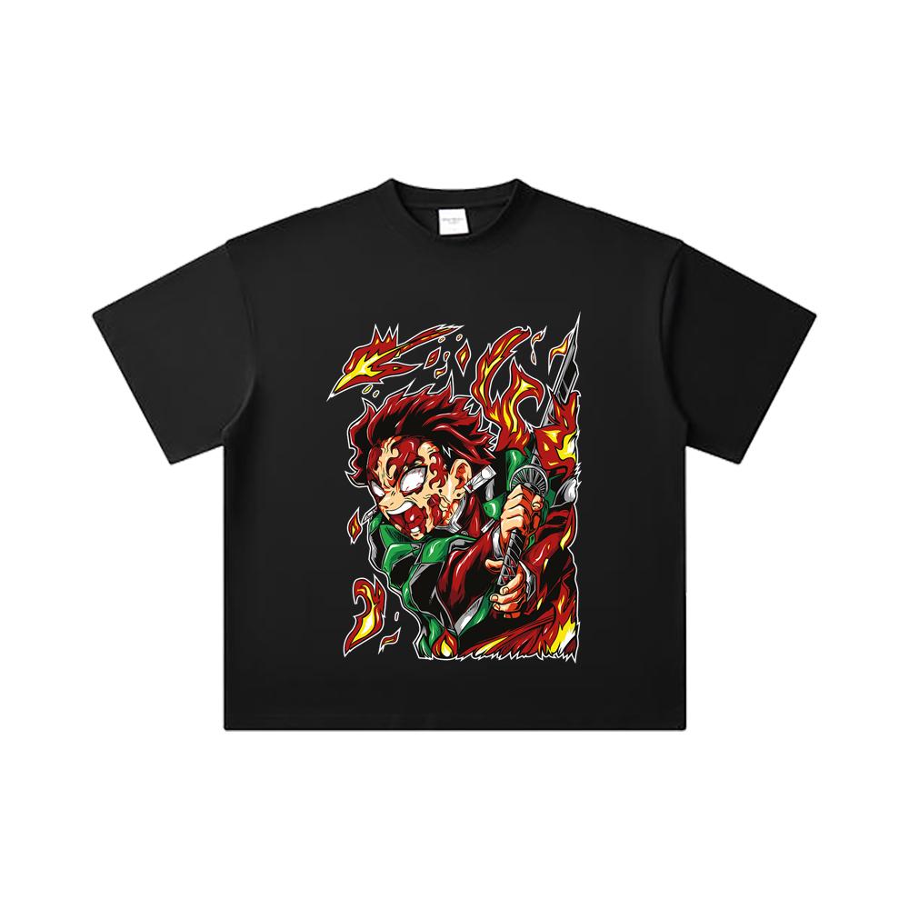 260 GSM Double Yarn 32 Count 100% Cotton Demon Slayer V101 Tanjiro Print Unisex Heavy Cotton T Shirt