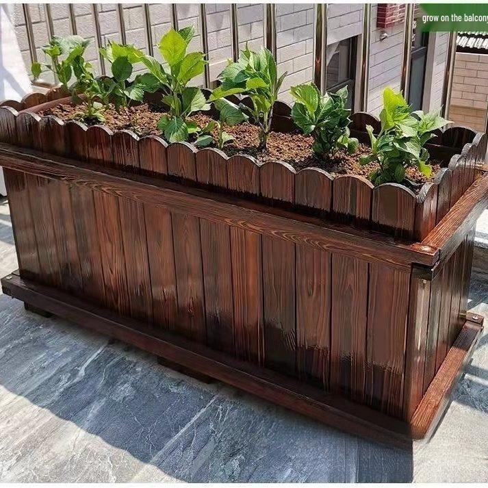 Large Outdoor Rectangular Planter Box - Solid Wood, Anti-Corrosion, Ideal for Flowers or Vegetables On Balcony or Courtyard