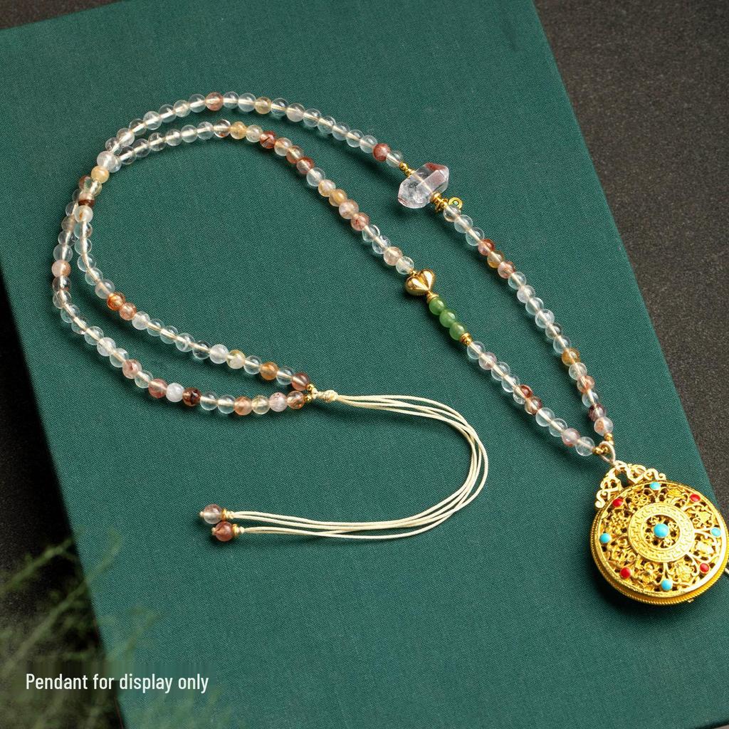 Hand-Woven White Crystal Pendant Necklace Lanyard for Sweaters