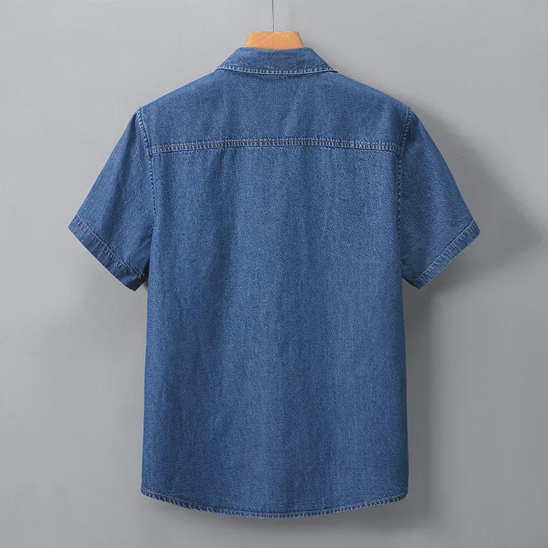 Men's Summer Denim Shirt - Large Size, Thin Cotton, Half-Sleeve, Slim Lapel Work Jacket