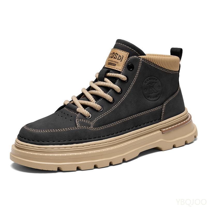 Fashion Men's new autumn breathable retro casual boots black high top workwear simple comfortable anti slip wear-resistant men's shoes