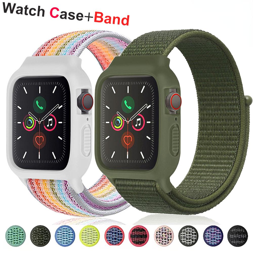 

Нейлоновый ремешок + чехол для Apple Watch Band 44 мм, 40 мм, 38 мм, ремешок iWatch 41 мм, 45 мм, 42 мм, плетеный браслет-петля для Apple Watch Serie 7 SE 6 4 3 2 1