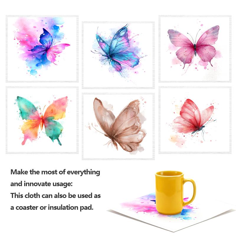 6PCS Cleaning Dishcloths Reusable Kitchen Dish Towels Watercolor Butterfly Pattern Dishcloth Absorbent Lint Free Cloth Washable Duster Rags Tea Towels