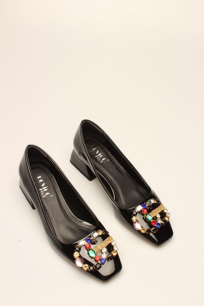 Black Patent Leather Stone Women's Heels