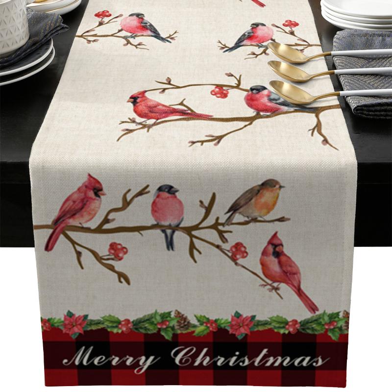 Christmas Flower Dining Table Table Banner Wedding Party Home Christmas Eve Decoration Table Cover Linen Festive Tablecloth
