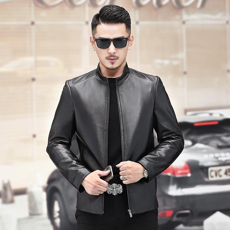 

Новые осенние и зимние мужские куртки из натуральной кожи Мужские куртки из овчины Куртки со стоячим воротником Мотоциклетные кожаные куртки для папы 5XL