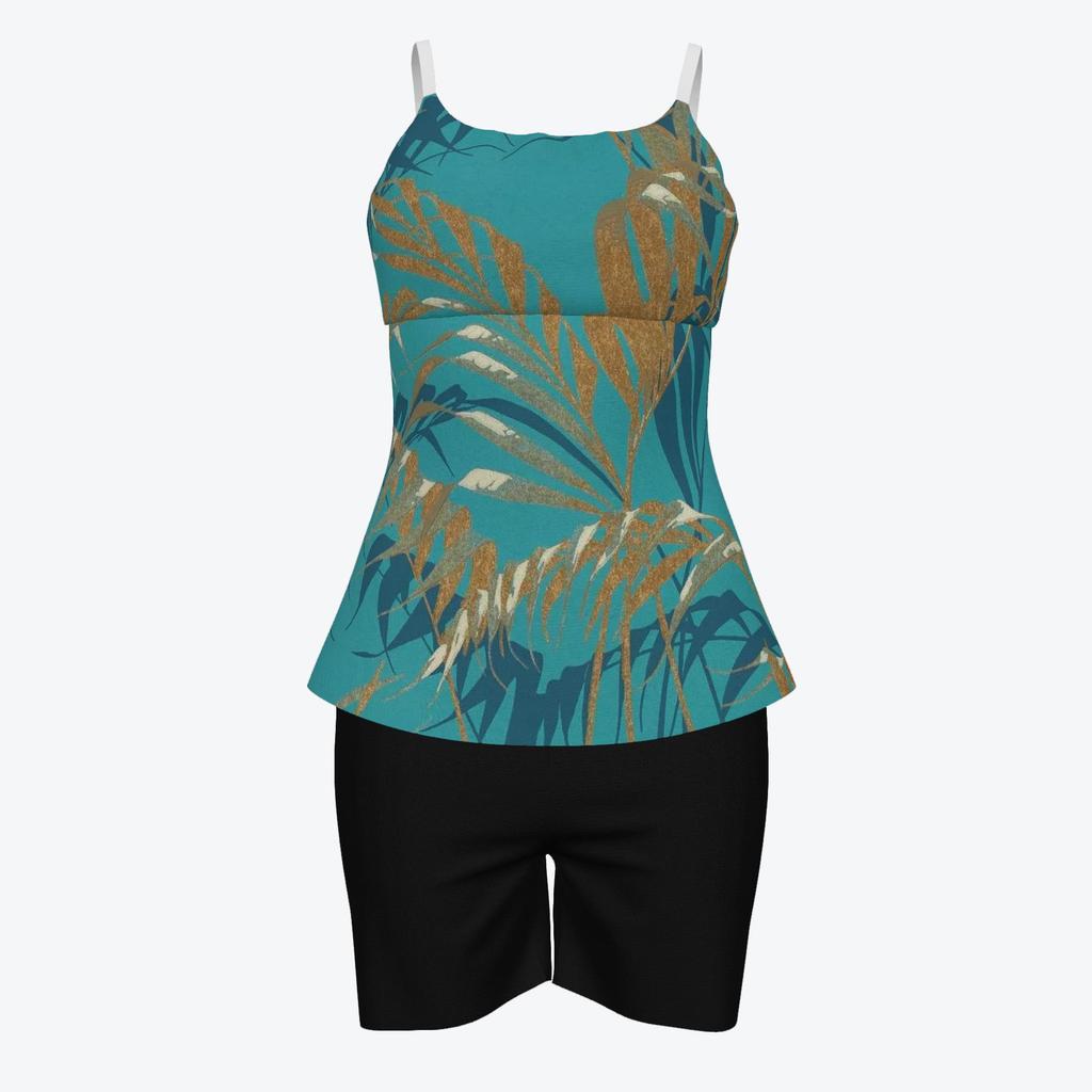 Women's 3D Print Strappy Tank & Shorts Swimsuit Set