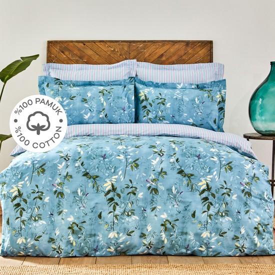 

Karaca Home Orville Blue 100% хлопок двойной резиновый льняной пододеяльник комплект