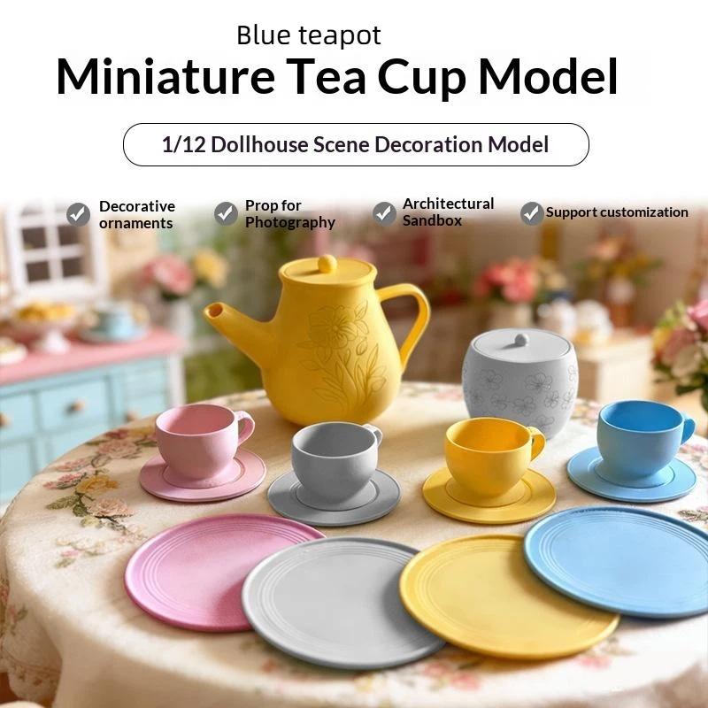 1/12 Scale Miniature Tea Set Dreamy Pastel Colors Custom Design for Dollhouse Decor DIY Mini Room Ornament Collection G