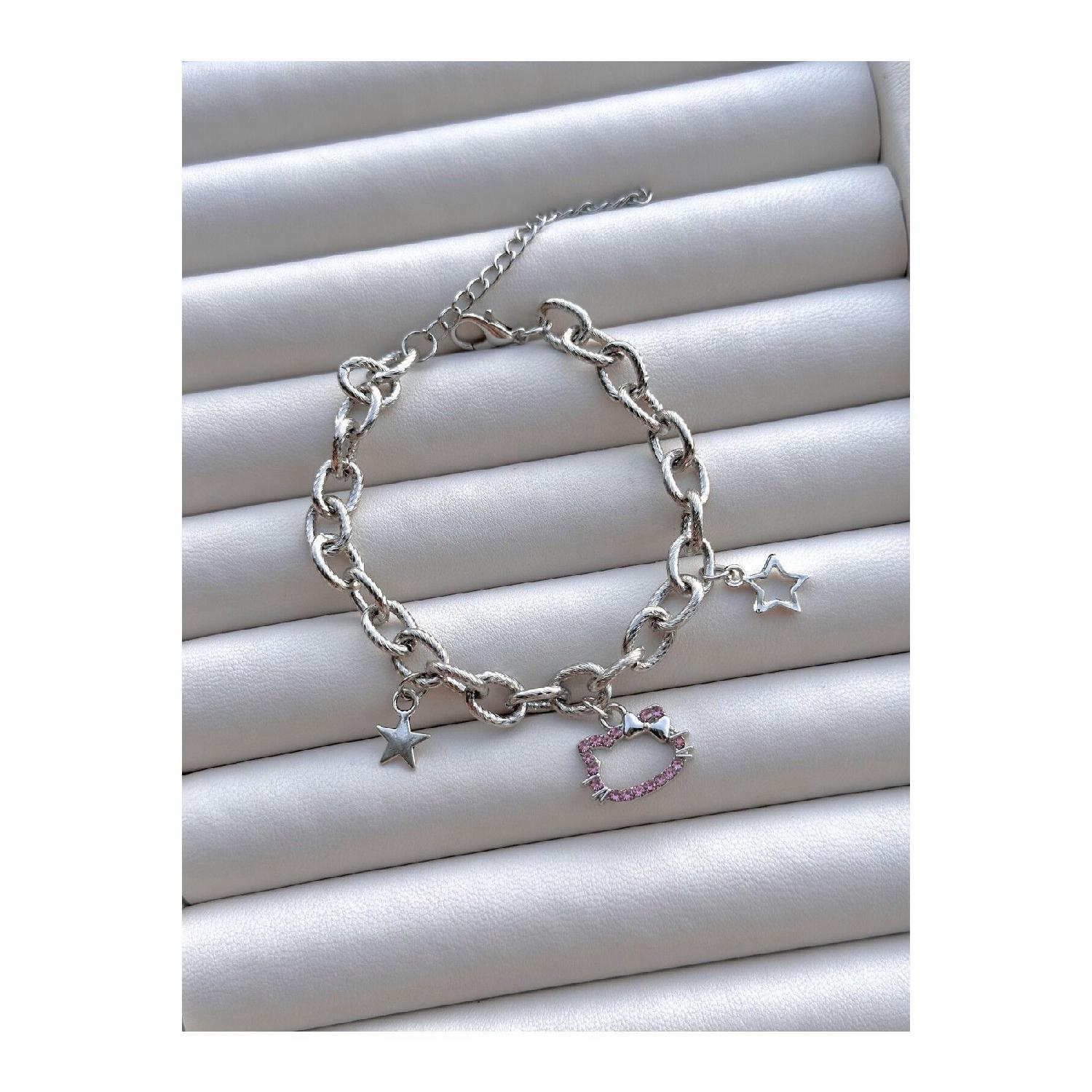 

Браслет Hello Kitty с толстой цепочкой и розовым камнем