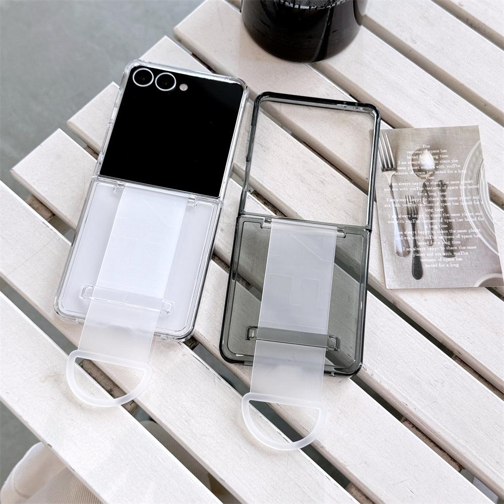 Transparent Elastic Wrist Strap Phone Case for Samsung Galaxy Z Flip7 Z Flip6 ZFlip 5 Flip7 FE Protective Hard Back Cover