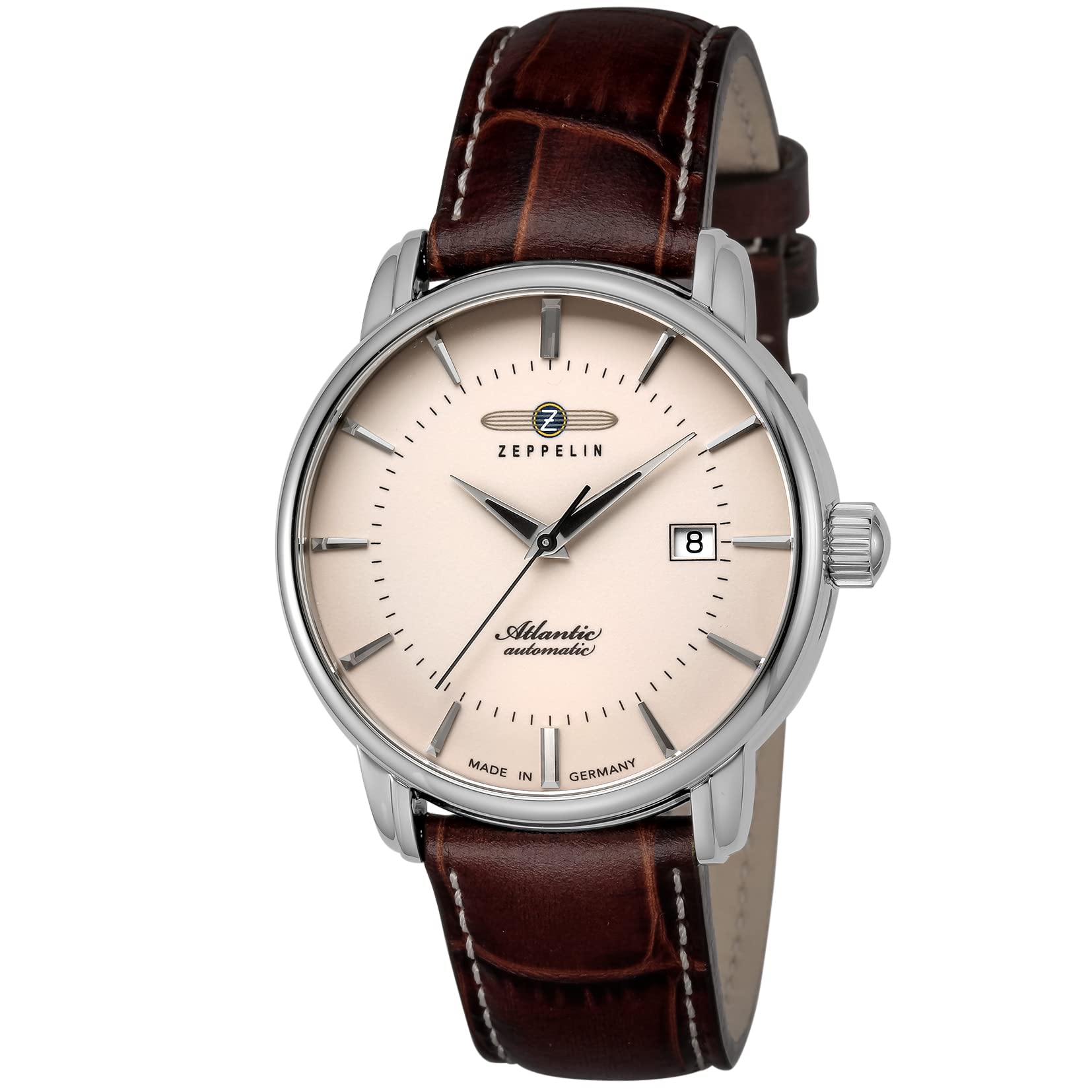 

Watch ATRANTIC Ivory Dial Stainless Steel Sapphire Glass Automatic Genuine Warranty Watch Brown [Zeppelin] 40.5MM 8452-5 Men s [Item] слонова кістка
