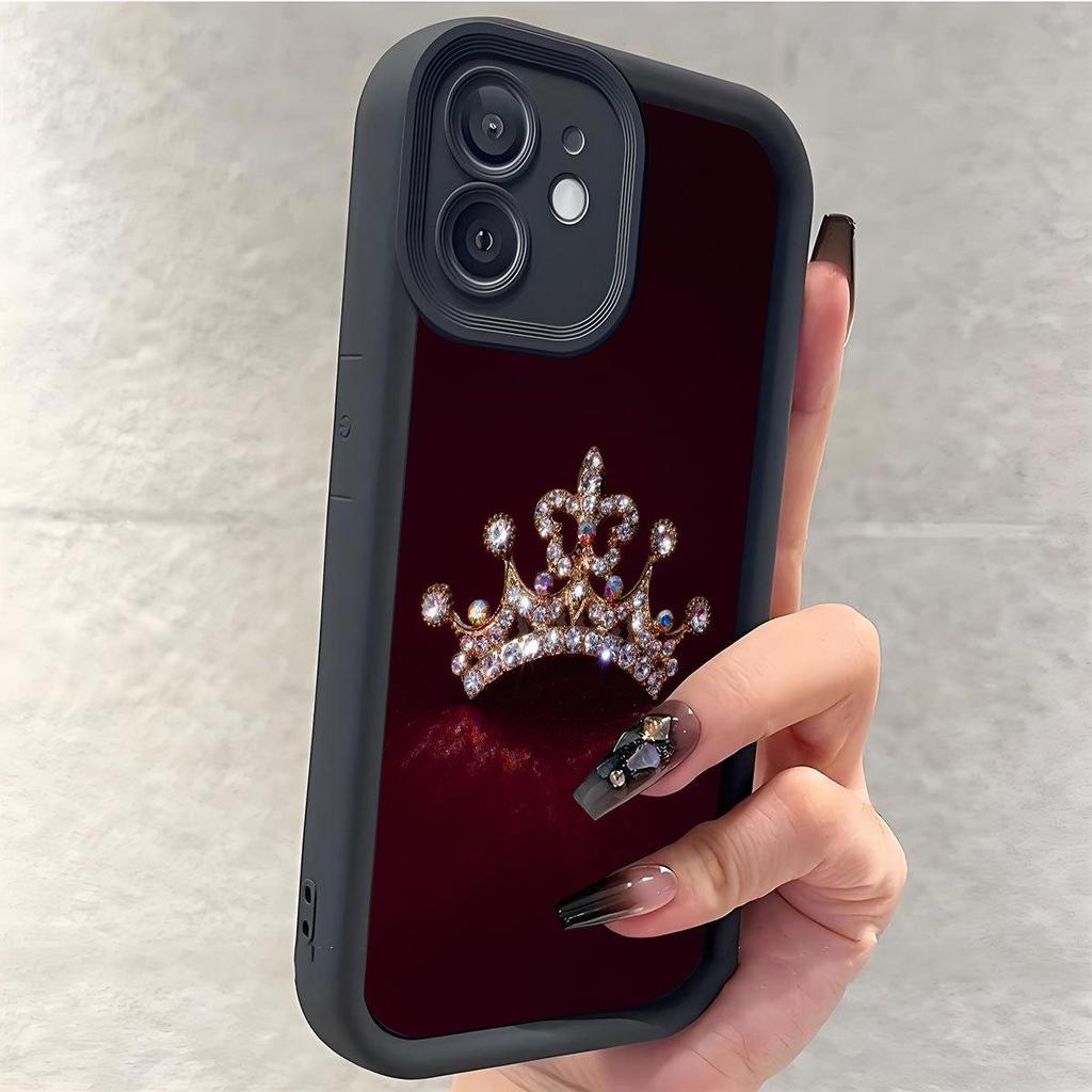 Gold Crown Ladder Groove Case for iPhone 14/15/16/17 ProMax - Red Background
