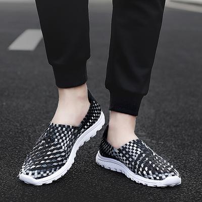 Zapatillas de Verano para Hombre Trenza Negra Playa Suaves Ligeras Zapatos Deportivos Tejido Casual Transpirables Slip-on Planas para Padre