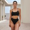 2 Stück/Set Sommer Geripptes Bikini-Set High-Waist Bauchkontrollierende Unterteile U-förmiger Rücken Neckholder BH-Set Schnelltrocknende Elastische Bademode