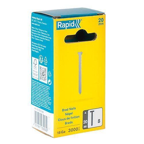 Clou galvanisé - Rapid - 20 mm - 3000 pièces - 18Ga - Pointe coupée avec précision