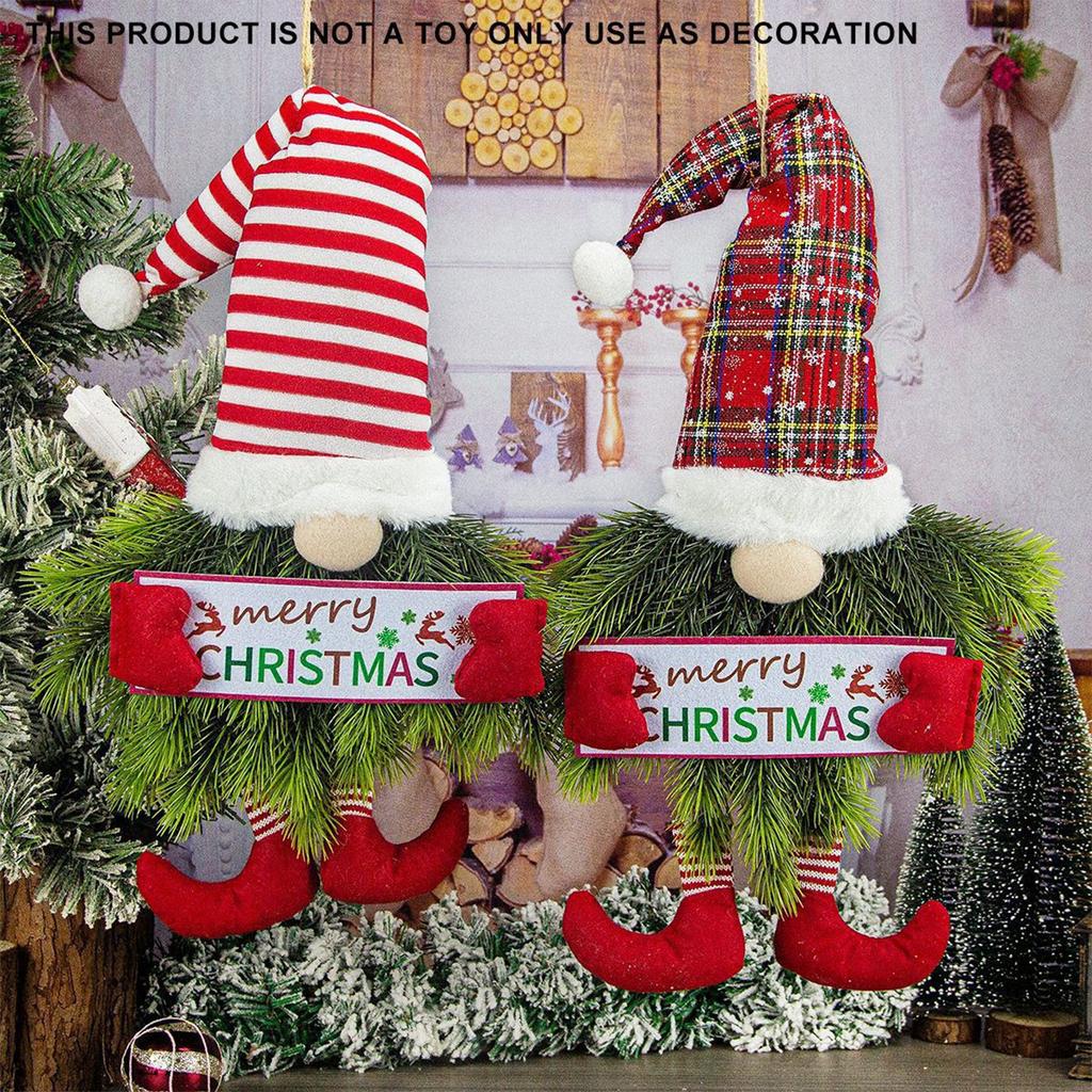 Faceless Doll Beard Christmas Gnome Wreath Hanging Decorative Garland Hanging Ornament for Front Door Porch