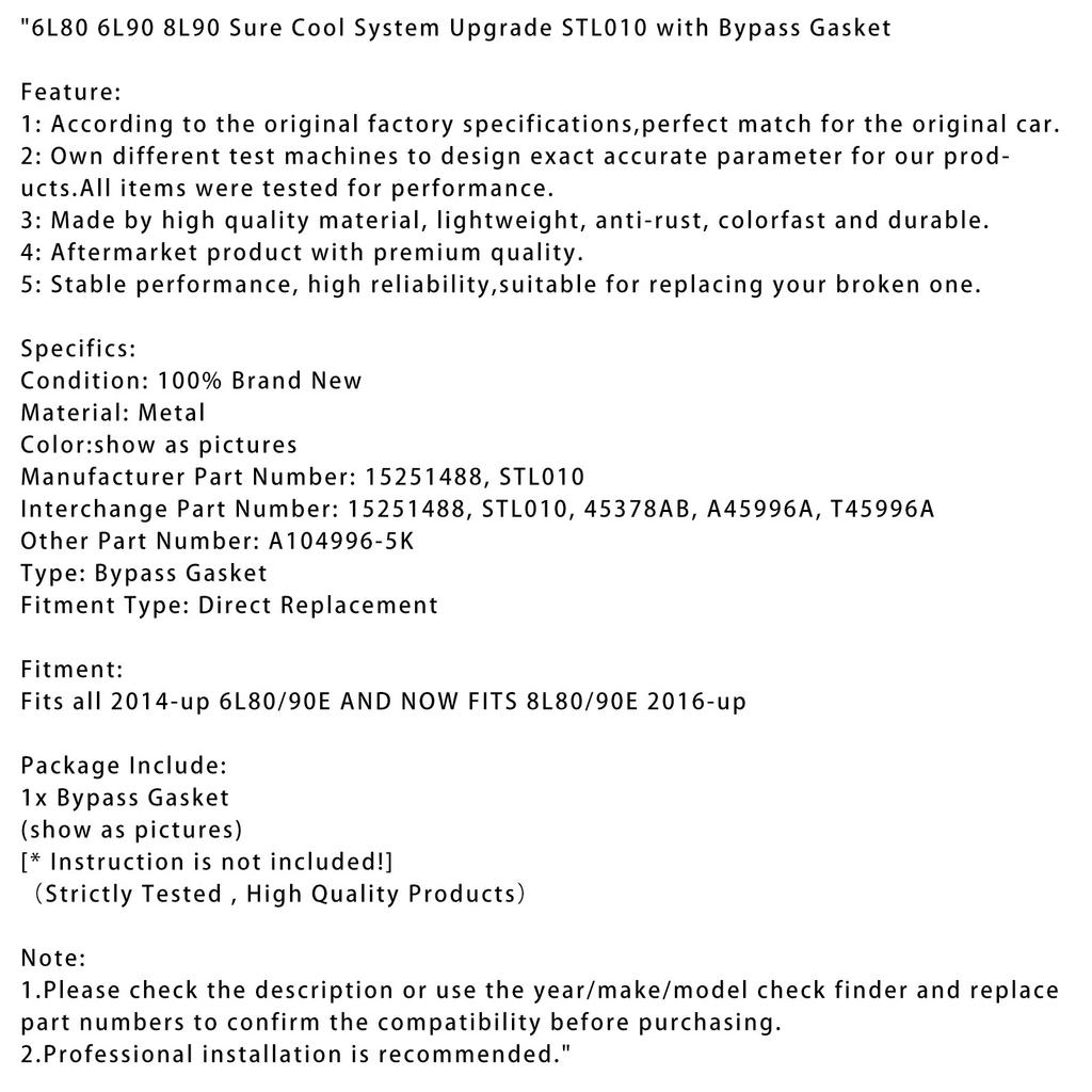 Cooler Flow Bypass Valve Kit Transmission Cooling System Upgrade Kit Replace STL010 for 6L80 8L80 8L90E