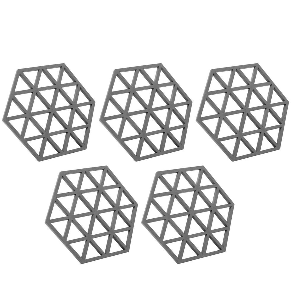 5pc Silicone Hexageon Placemat Heat Insulation Dish Cup Bowl Mat for Dining Table Grey