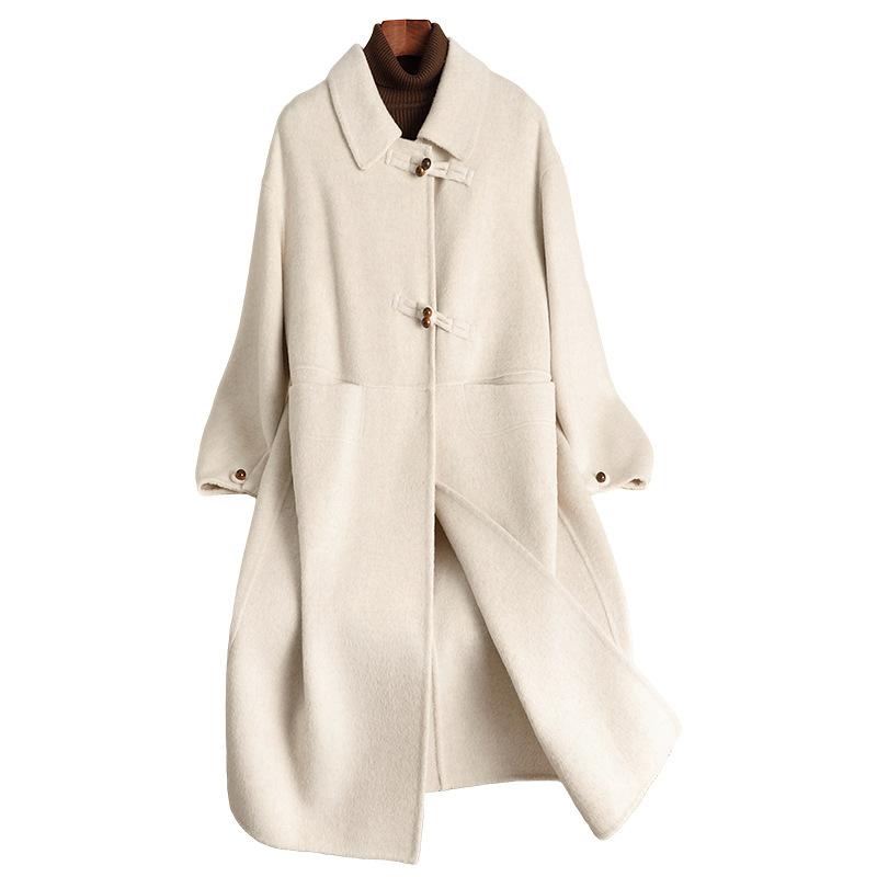 2024 autumn and winter new double-sided wool coat simple and fashionable knee-length light luxury high-end woolen coat women