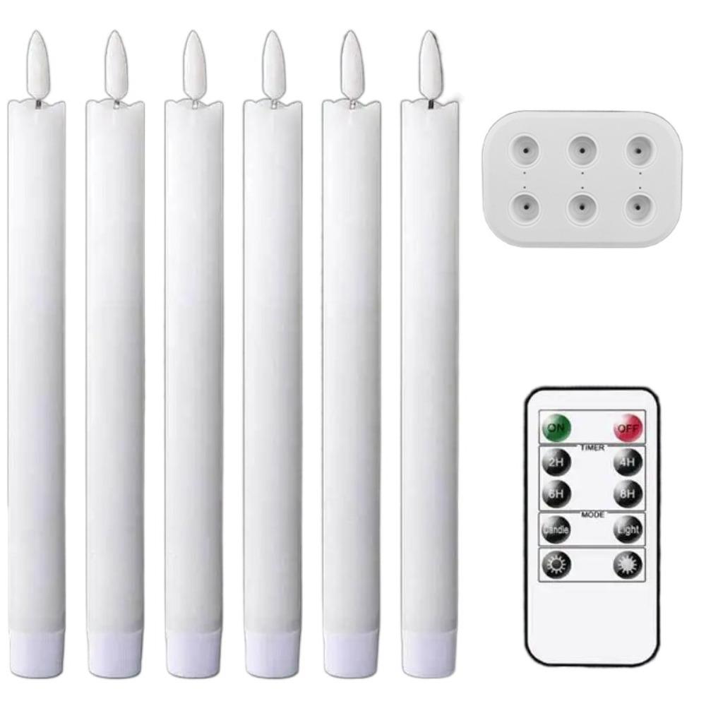 Remote Controlled LED Taper Candles Real Waxy Texture Timer Function 3D Flame Flickering Candles with Charging Station