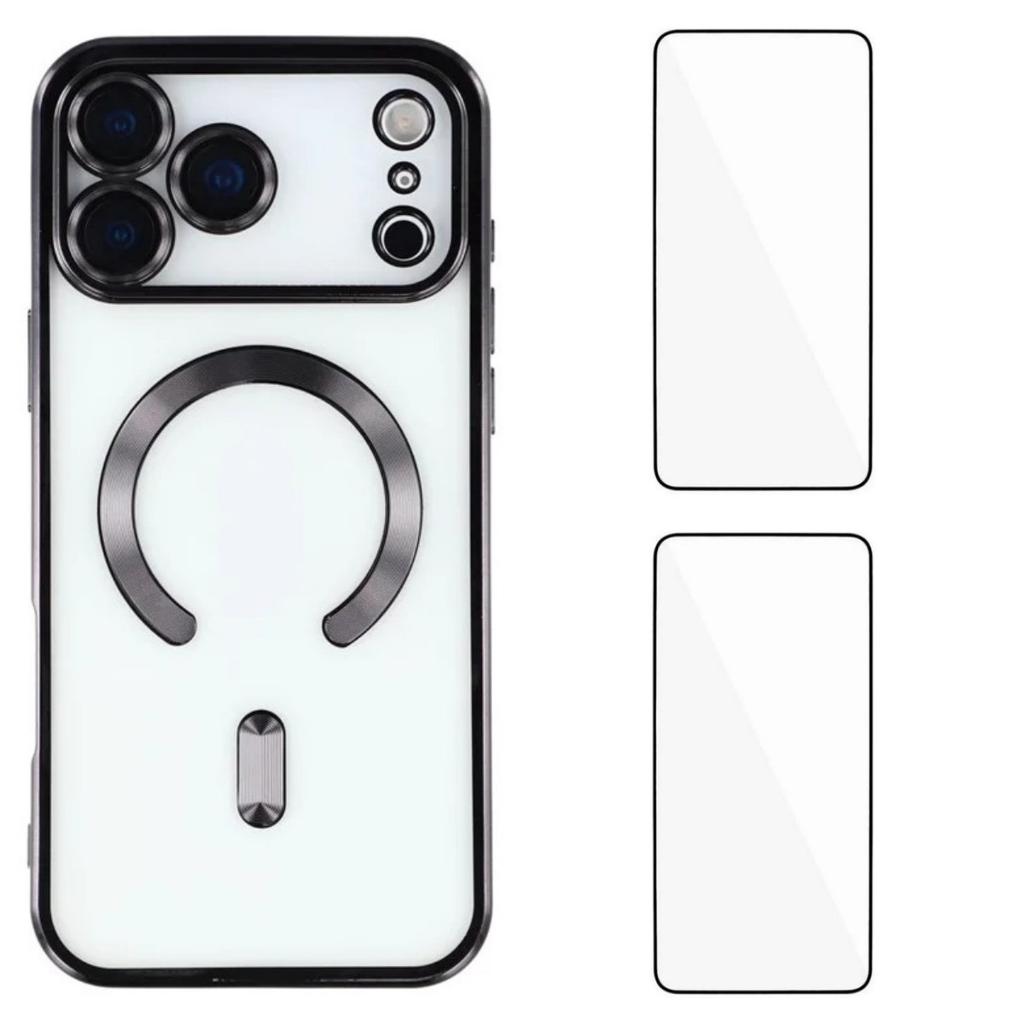 For iPhone 17 Pro Magnetic Case WANLONFENG Electroplated TPU Cover with Lens Film+2Pcs Tempered Glass