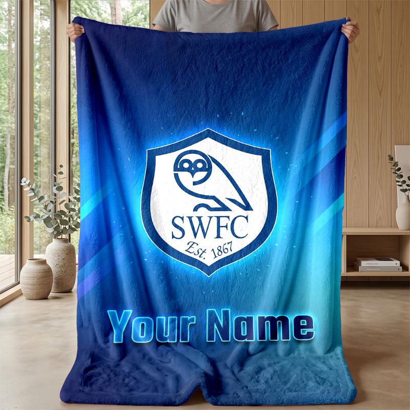 Sheffield Wednesday FC Benutzerdefinierter Name Text Flanelldecke Fußball Logo Personalisierte Fleece-Kuscheldecke Besonderes Geschenk für Sofa Schlafzimmer Zuhause