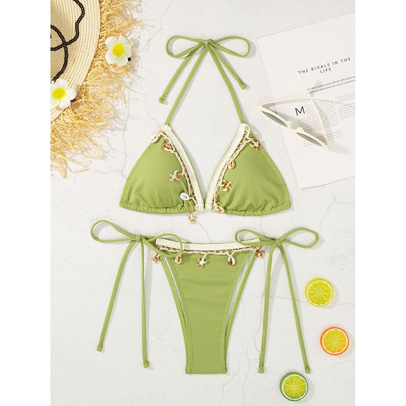 

Ракушка Треугольное бикини Бандажное бикини-стринг Женское Пуш-ап Пляжная одежда для плавания Купальник из 2 частей Женский Купальный костюм Пляжная одежда XL зелёный