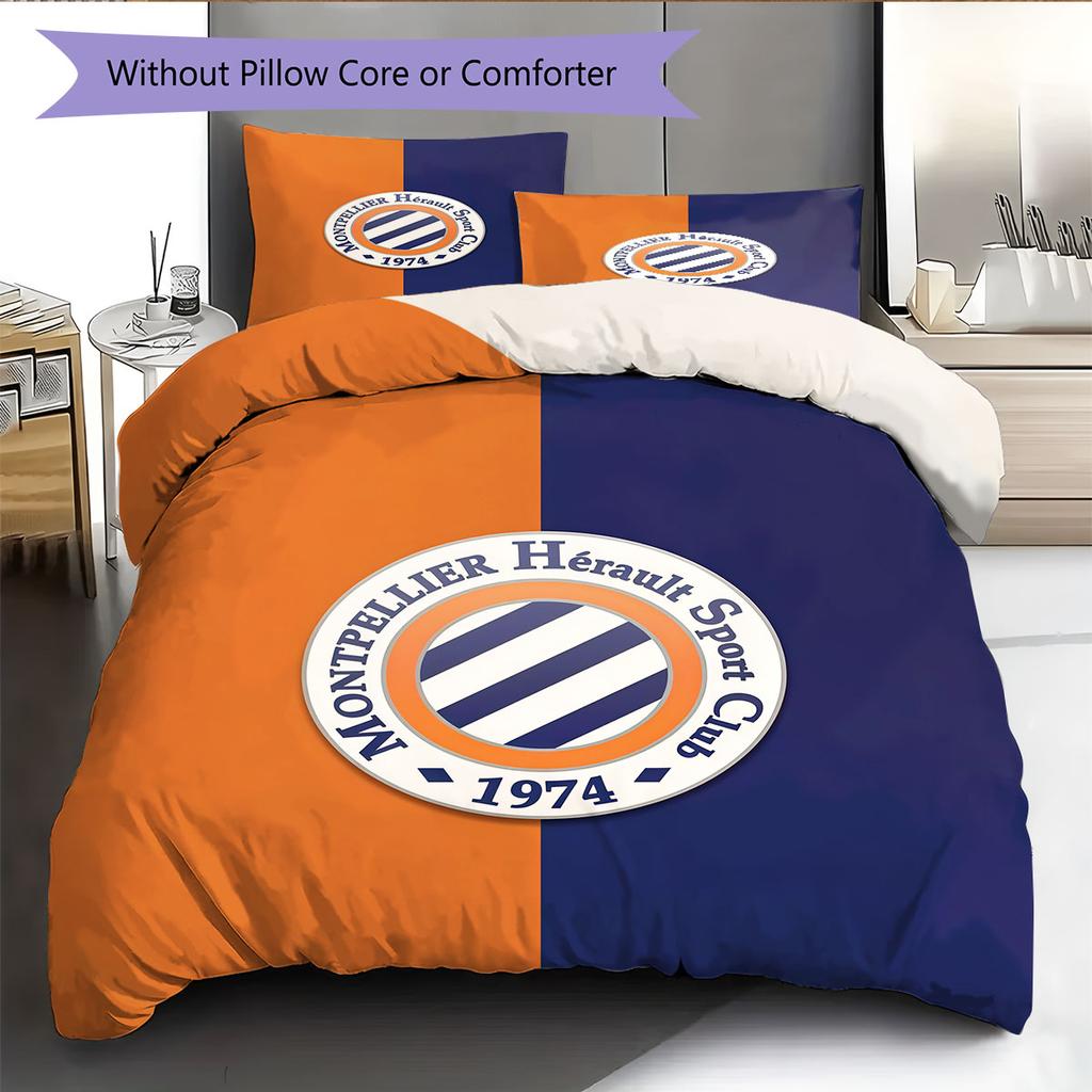 Montpellier HSC Logo Bedding Quilt Set Quilt Cover Pillowcase Home Decoration Birthday Gift (1 * Duvet Cover + 2 * Pillowcase, Without Core)