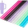 NiHome 12PCS Plastic Swirl Reble Drinking Straws Fit for 40oz Stanley Tumbler, 12" Straws with 2 Brushes Wave Pattern, Durable PETG Material Straws,