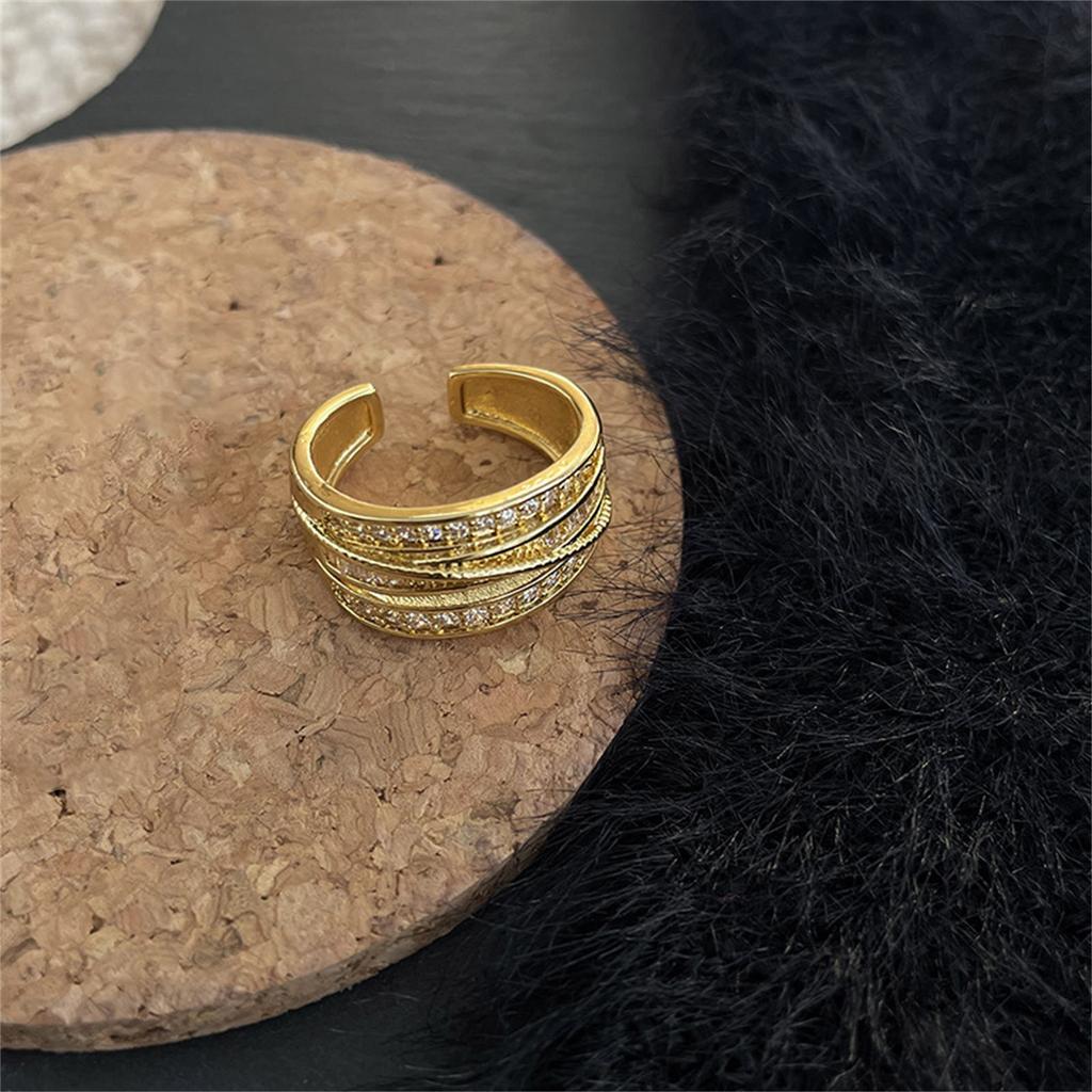 Gold Silver Adjustable Rings Accessory for Women 14K Gold Plated with Zirconia for Parties Supplies and Gatherings