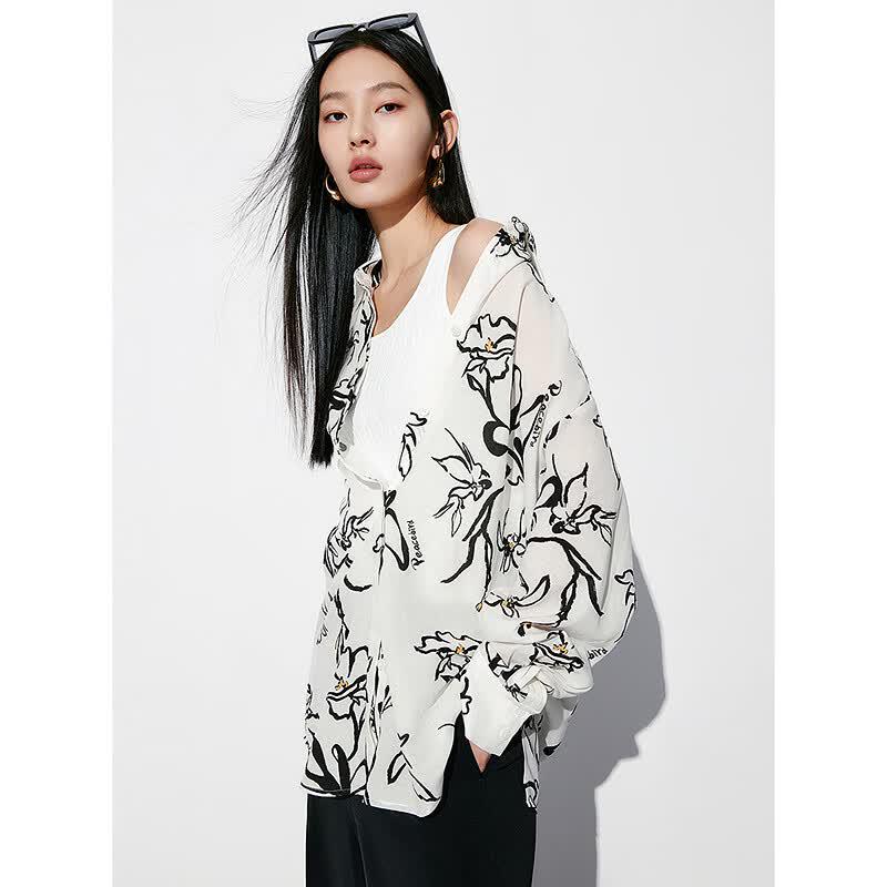 PEACEBIRD Women's Lyocell All-Over Print Long-Sleeve Shirt