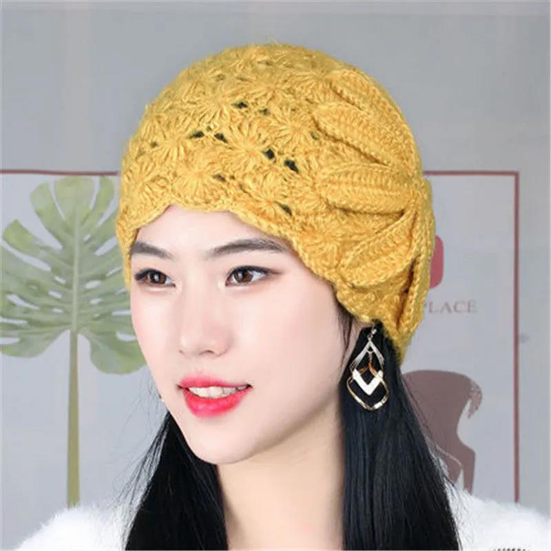 Pălării tricotate manual pentru femei, la modă Pălării din lână brodate, groase, calde, de iarnă