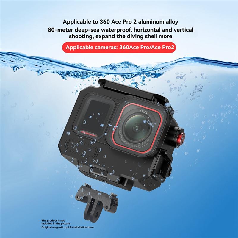 ABUO-For Insta360 Acepro2 Underwater Diving Protective Shell 263FT/80M Waterproof Dive Case With Universal Two-Card Holder