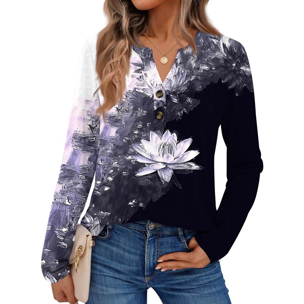 Women's Printed Long Sleeve Shirts Elegant Casual Tops Trendy Shirts Tops