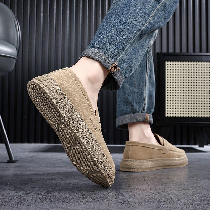 Suede Round Toe Platform Leather Shoes for Men Classic Original Social Elegant Cowhide New In Fashion 2025 Man Casual Shoe Sale